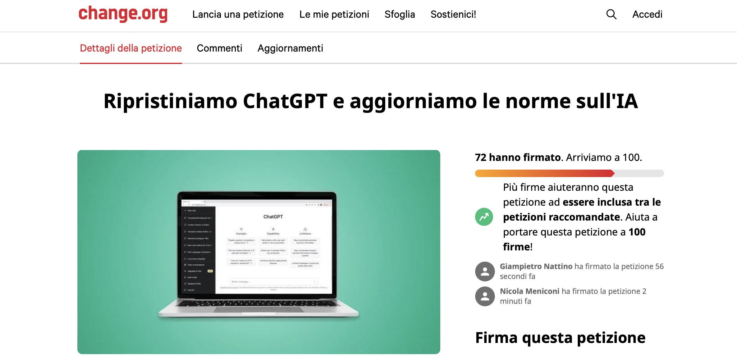 Ripristinare ChatGPT ecco la petizione degli innovatori italiani
